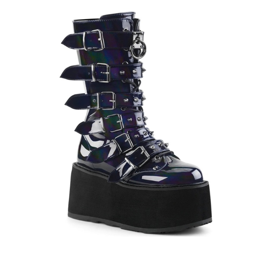 Demonia Damned 225 Holographic Black size 11.5 with a 3 1/2 inch platform
